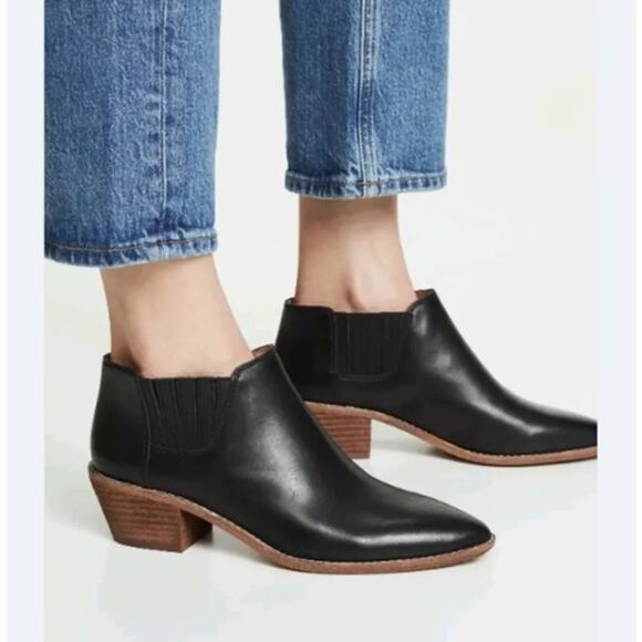 NEW Madewell The Bonham Leather Black Pointy Toe Ankle Block Heel Bootie Sz 7.5 - Picture 2 of 11